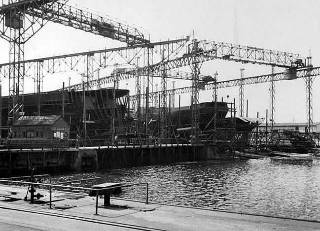 Una imagen de los Astilleros Seebeck Werft tomada a finales de los años 50.